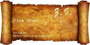 Zink Irén névjegykártya